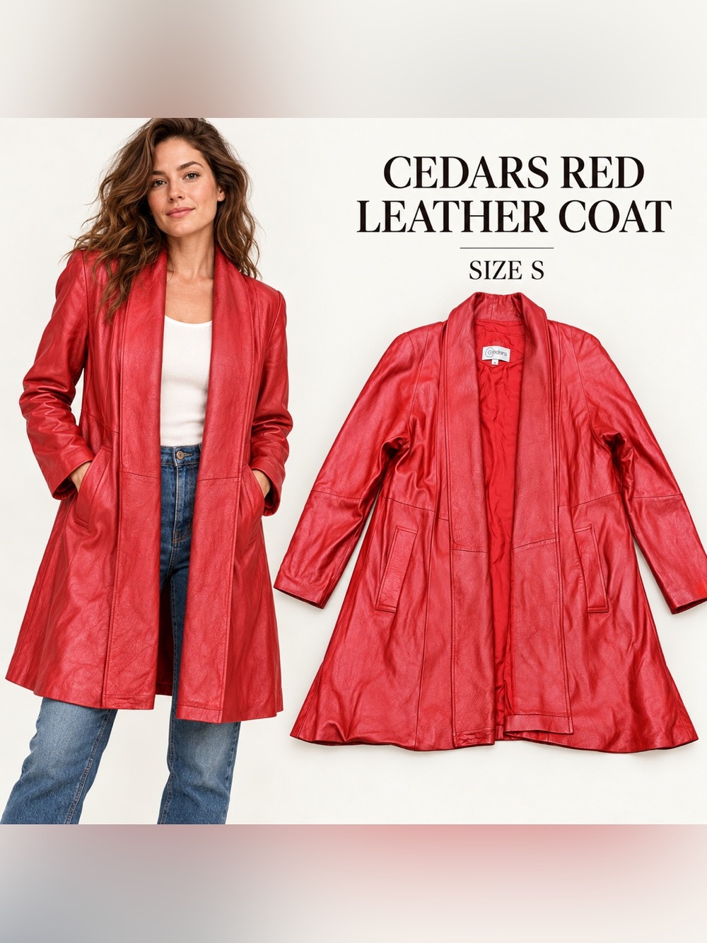 Cedars Red Genuine Leather Open Front Coat Women’s S